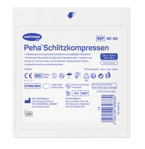 Peha Compressa fessurata sterile 17 fili, 12 strati, compressa fessurata 7.5 x 7.5 cm 50xP2