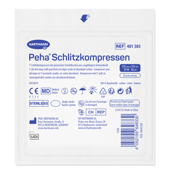 Peha Compressa fessurata sterile 17 fili, 12 strati, compressa fessurata 7.5 x 7.5 cm 50xP2