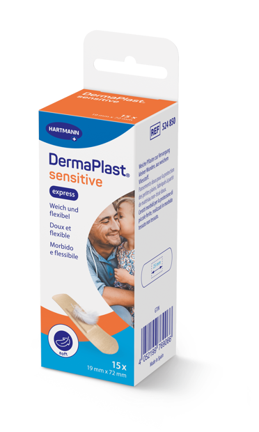 DermaPlast® Sensitive couleur chair Express, strips en emballage individuel 19 mm x 72 mm