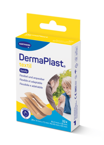 DermaPlast® Textil Pflaster Family Packung Strips, einzeln verpackt 3 Grössen, assortiert
