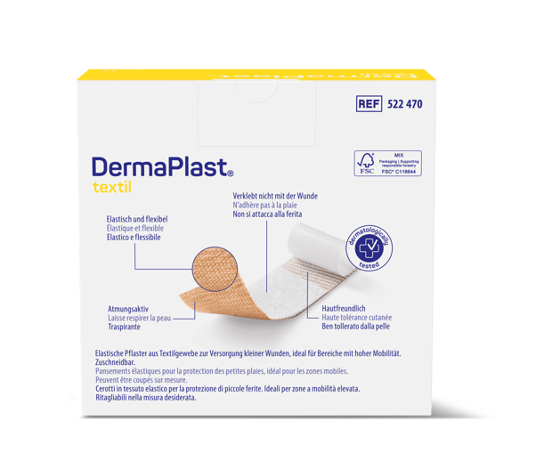 DermaPlast® Textil Pansement adhésif pansement rapide, découpable 5 m x 4 cm