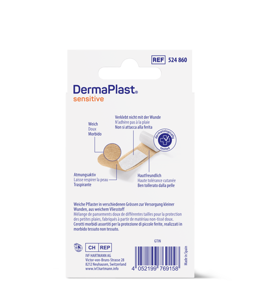 DermaPlast® Sensitive hautfarbig Family Packung Strips, einzeln verpackt 3 Grössen, assortiert