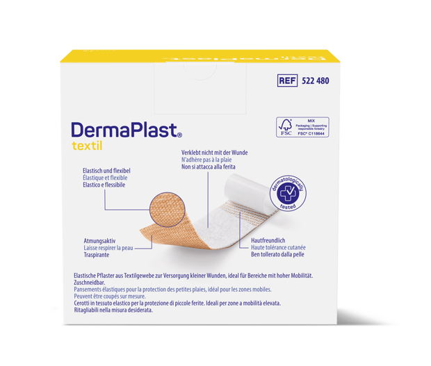 DermaPlast® Textil Pansement adhésif pansement rapide, découpable 5 m x 6 cm