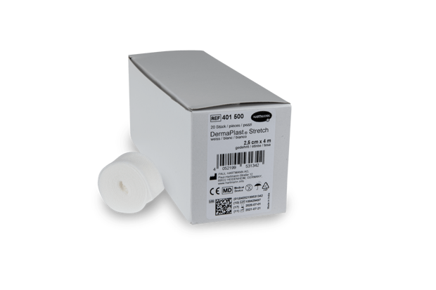 DermaPlast® Stretch Bande élastique en vrac, blanches, en boîte économique 4 m x 2.5 cm